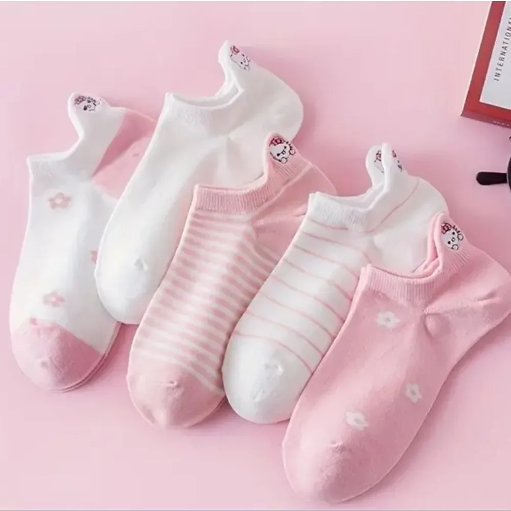 Hello Kitty Socks 5 pair Pink & White  Ankle Socks